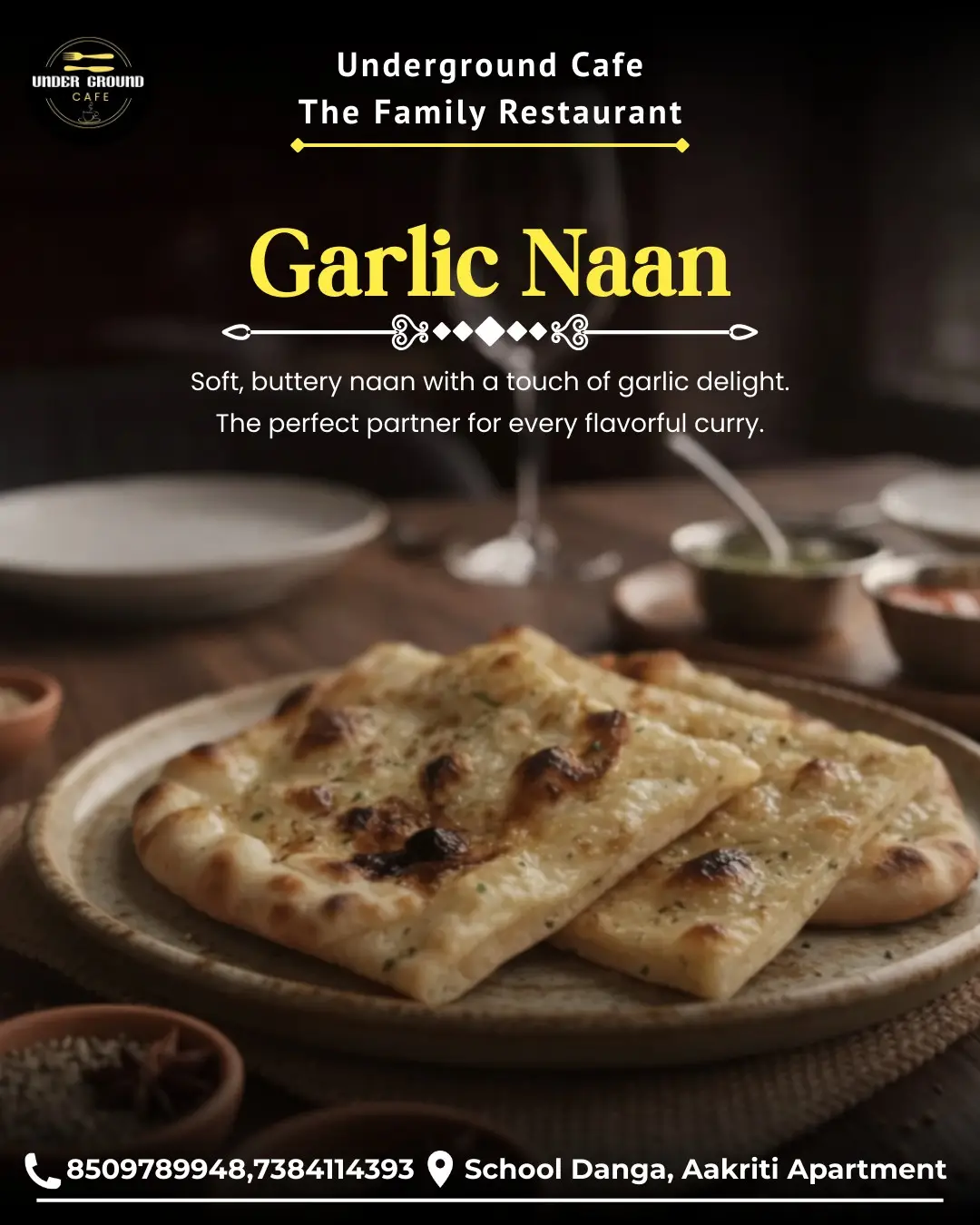 Garlic naan post from Underground Cafe & Family Restaurant Instagram