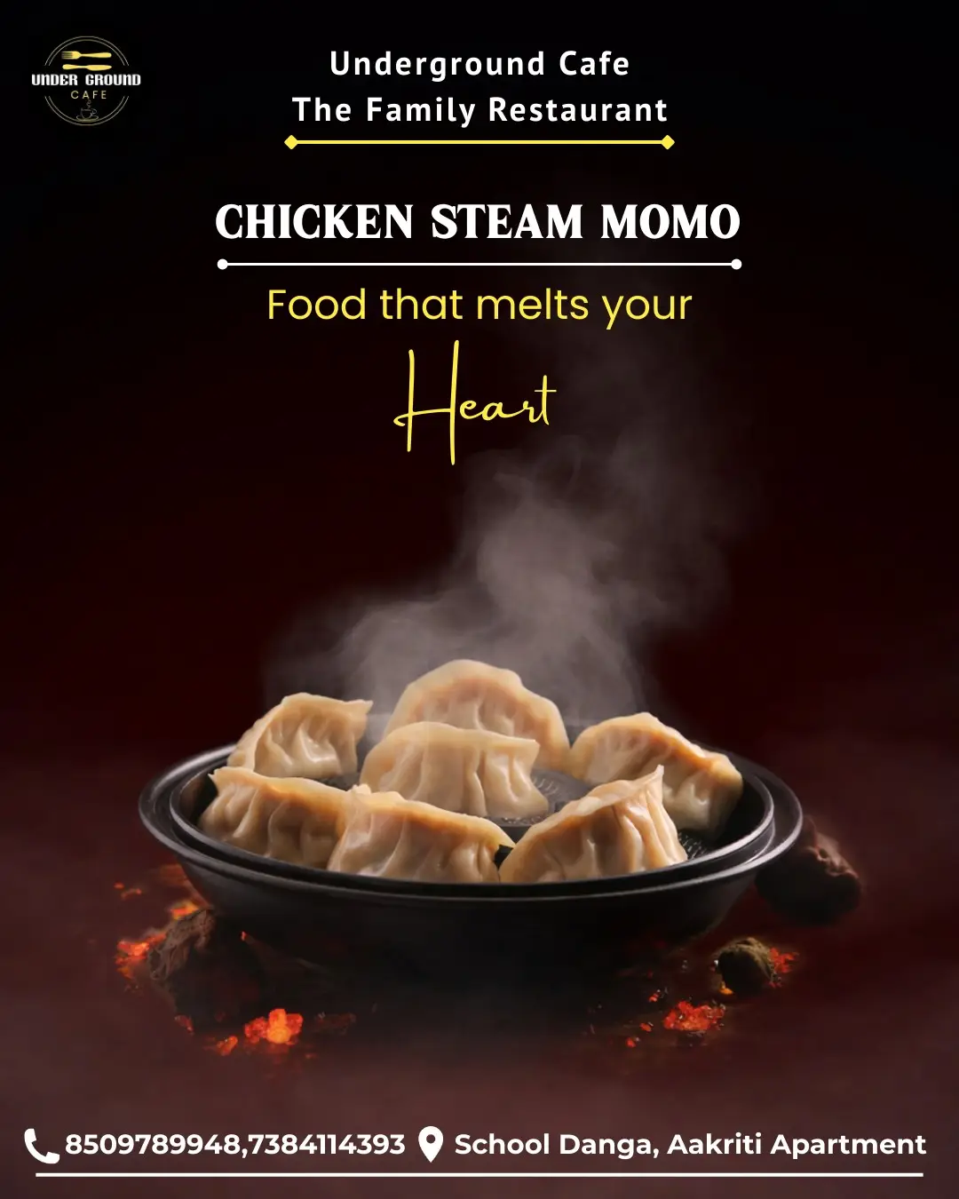 Chicken momos post from Underground Cafe & Family Restaurant Instagram
